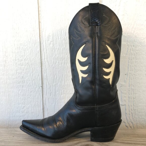 Diamond J Lizard Print Womens Black Leather Cowboy Western Boots 7 B 7034L - Picture 10 of 14